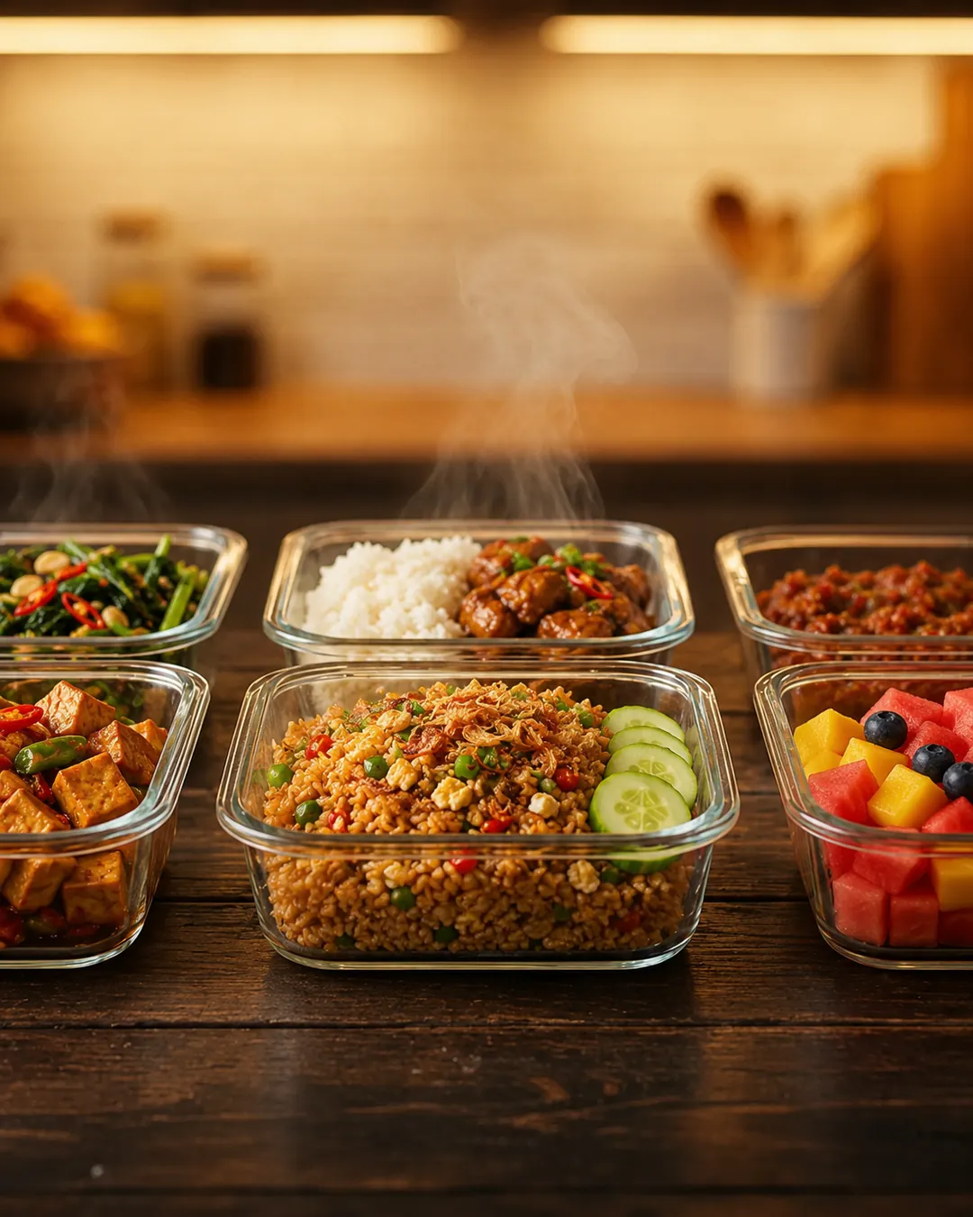 Semangkuk kale, tomat, alpukat, ubi dan quinoa, dengan nilai gizinya di sebelahnya.