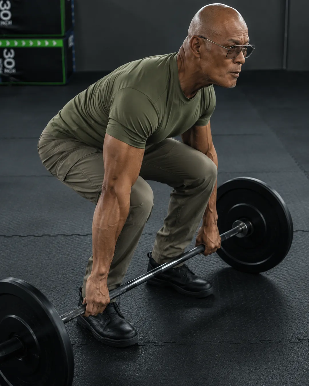 Deddy Corbuzier berlatih di ruang tamu, dengan garis overlay yang mengikuti gerakannya.